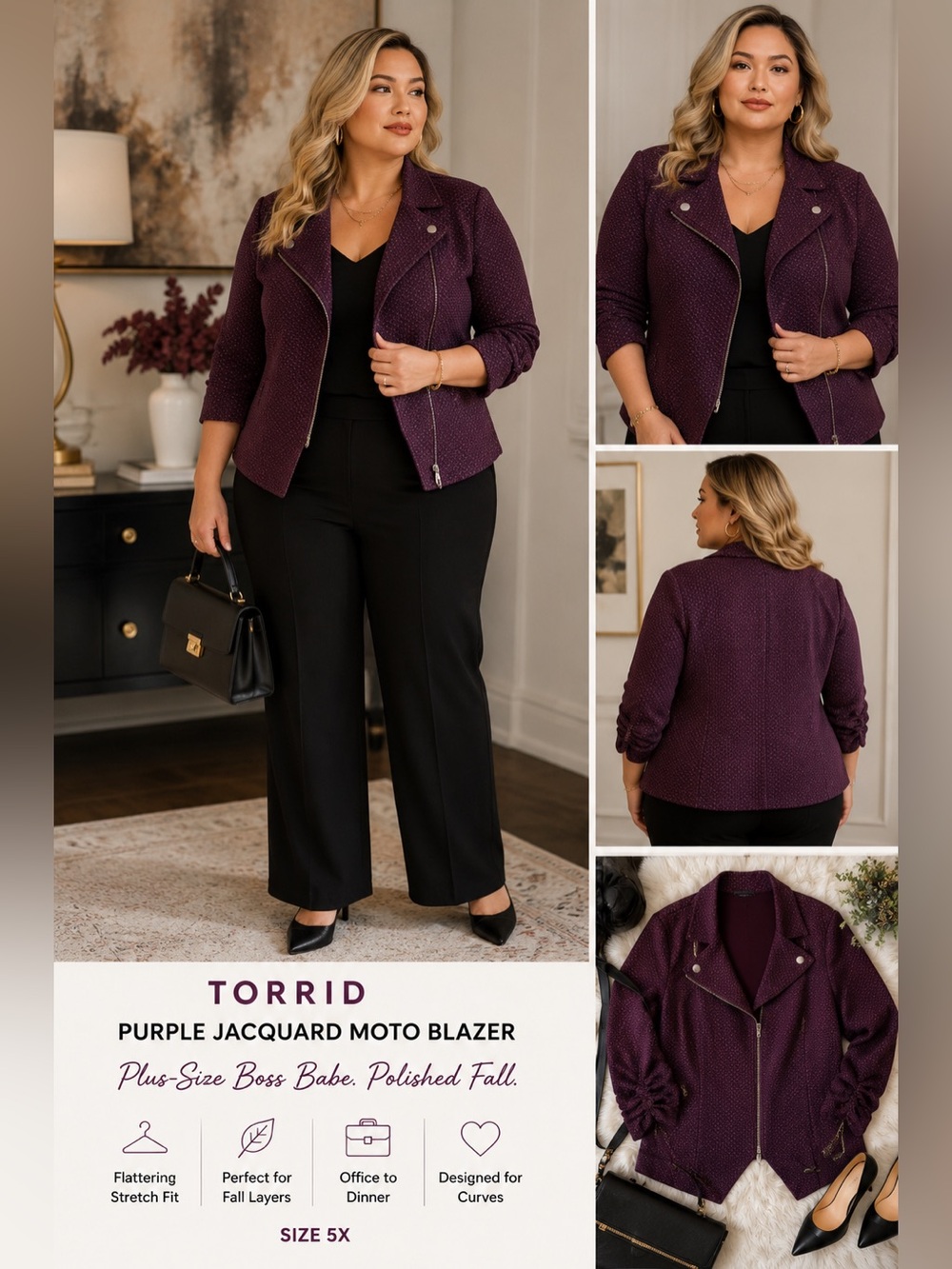 Torrid Purple Jacquard Moto Blazer Plus Size 5X Polished Fall Jacket